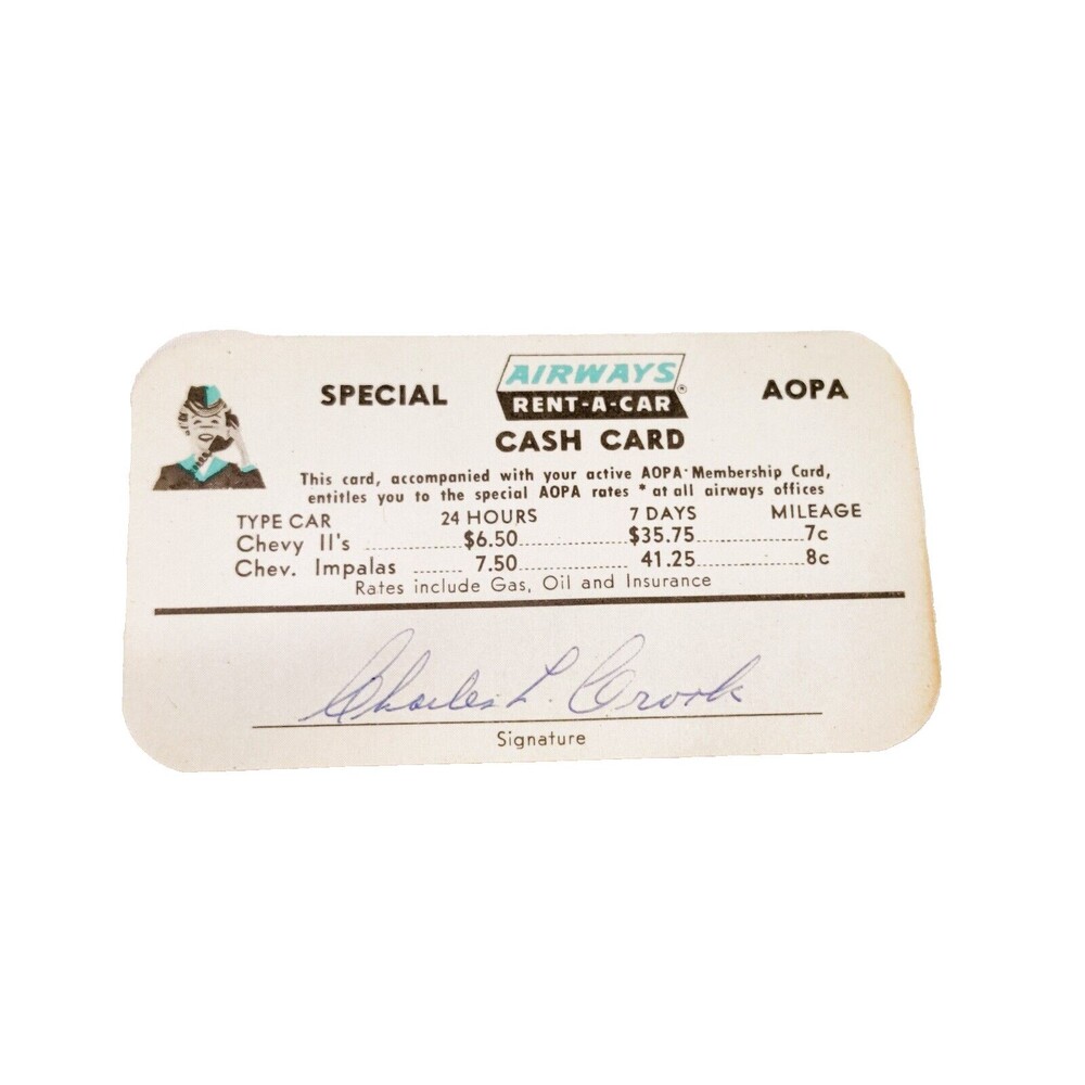 RARE Vintage Special Airways Rent-a-Car Cash Card-Unique-Paper Goods Antique